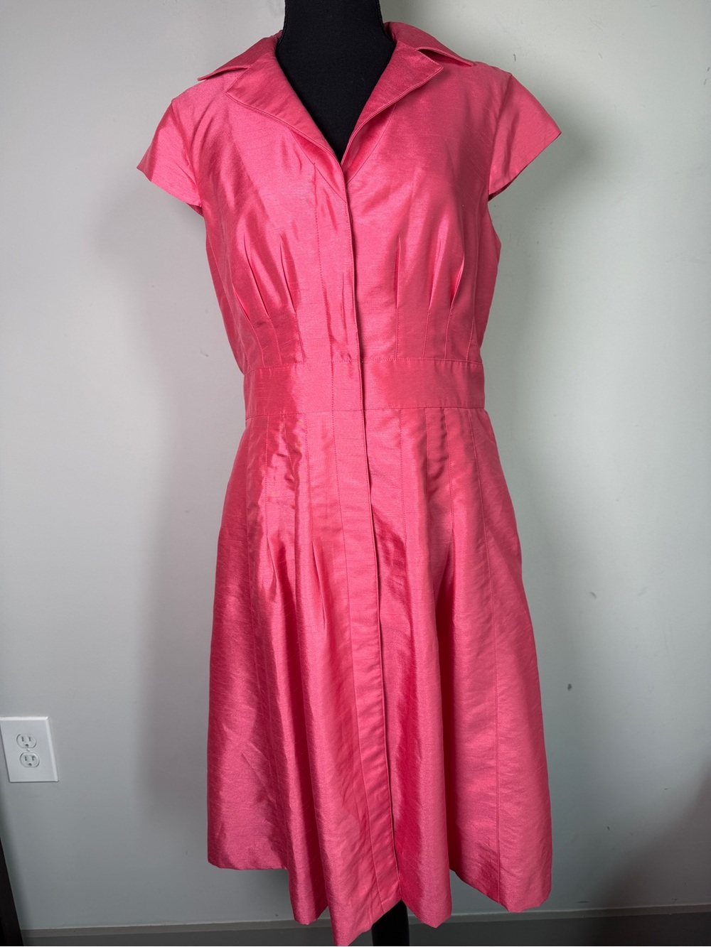 Kasper Coral Pink Notched Collar Fit and Flare Dress with Sash Tie Sz 10